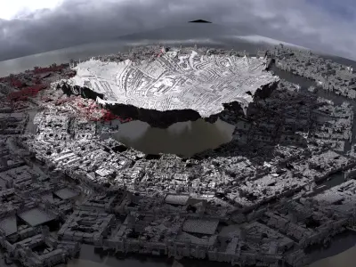 Floating Mountain over city 3D model