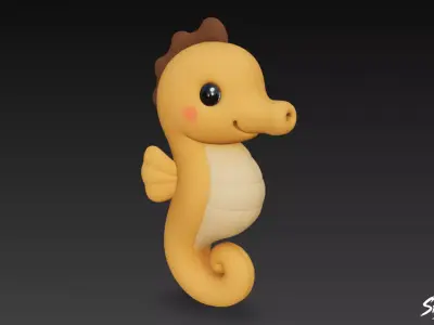 Cartoon Plush Seahorse Low-poly 3D model