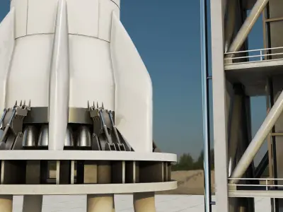 Starship Super Heavy and Tower Low-poly 3D model