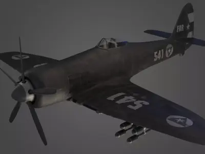 Hawker Sea Fury Airplane Military 3d Model Low-poly 3D model