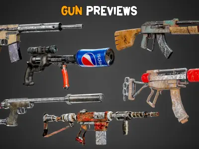 30 Apocalyptic Game-Ready Guns and 4K Textures Low-poly 3D model