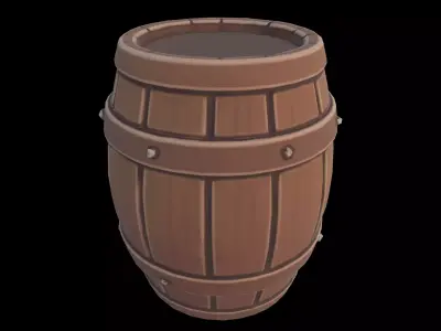 Low Poly Stylized Wooden Barel Low-poly 3D model