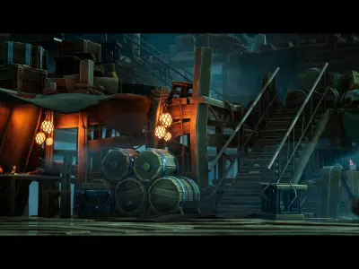 Stylized Pirate Port City Environment Low-poly 3D model