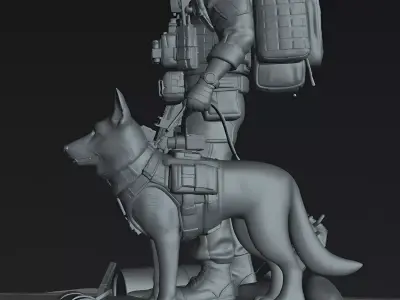 Combat Medic Handler And Rescue Dog STL Miniature Model 3D print model
