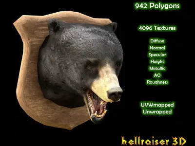 Bear Head - PBR - Textured Low-poly 3D model