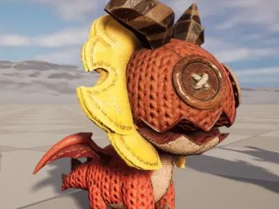 Four stylized small fire dragon dinosaurs with skeletal skin Low-poly 3D model