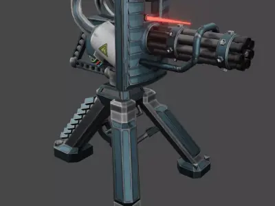 Turret minigun and rocket launcher Low-poly 3D model