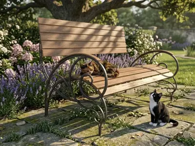 Vintage Curved Metal and Wood Garden Bench 3D model