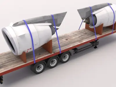 Flatbed Trailer with Jet Engines 3D model