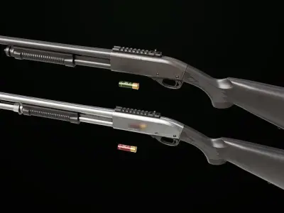 Shotgun Long 01 Black And Silver Single Mat All PBR Textures Low-poly 3D model