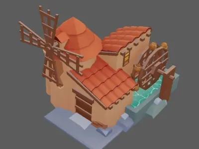Stylized Windmill Yard Pack Low-poly 3D model