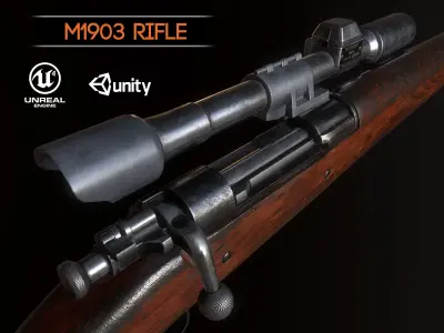 Springfield M1903 Sniper rifle with M84 scope PBR Low-poly 3D model