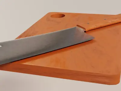 Kitchen Props pack - Frying pan knife Cutting board 3D model