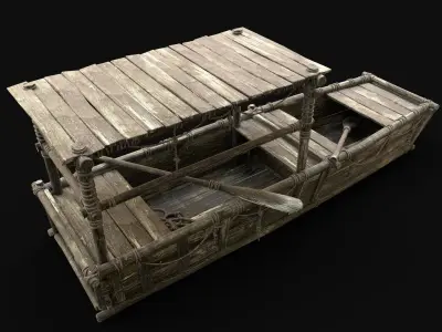 GONDOLA BOAT ROWBOAT WOODEN FISHERMAN RIVER FISH LAKE CANOE SHIP Low-poly 3D model