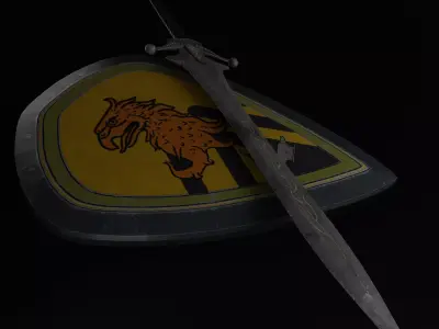 Sword and Shield with Heraldry Low-poly 3D model