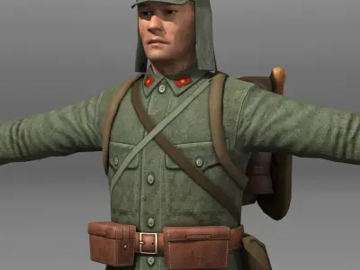 Japanese soldier and Type 100 Low-poly 3D model