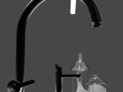 Kitchen island joinery with overhanging feature pendant lighting 3D model