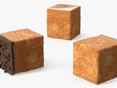 Cube Croissant Pastry with Three Toppings 3D model