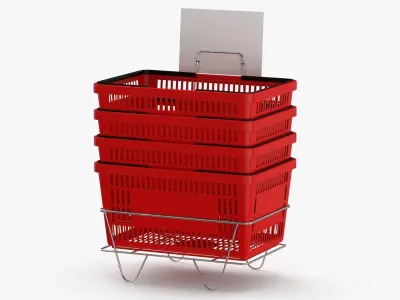 Hand Carry Shopping Baskets Plastic Handle Stack Red Black Blue and Green 3D model