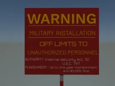 Military Installation Sign  Realistic Security Warning Prop Low-poly 3D model