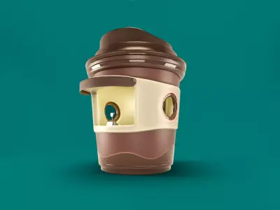 Low Poly Market Stall Kiosk  coffee cup Free low-poly 3D model