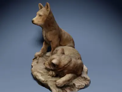 Wolf Puppy Figure Low-poly 3D model
