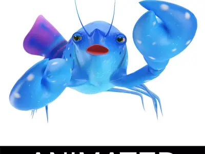 Blue Crayfish animated Low-poly 3D model