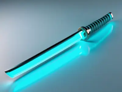 Cyan Neon Katana 3D Model 3D model