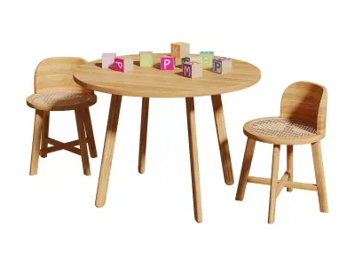 Kathyscove Quinns Junior Round Activity Wood Table Chairs Set 3D model