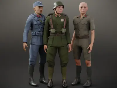 Chinese Soldiers Pack Low-poly 3D model