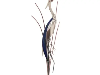 Heron Bird With Head Raised 38 Inch High Metal Wall Art PBR 3D model
