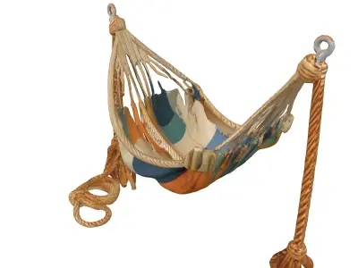 Colorful Fabric Rope Hammock Low-poly 3D model
