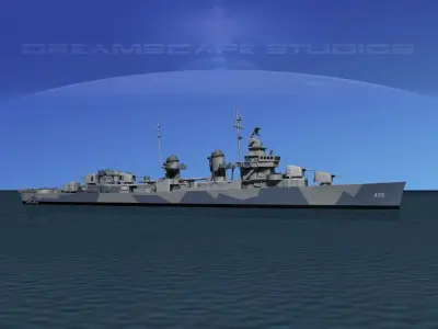 Fletcher Class Destroyer DD-473 USS Bennett 3D model