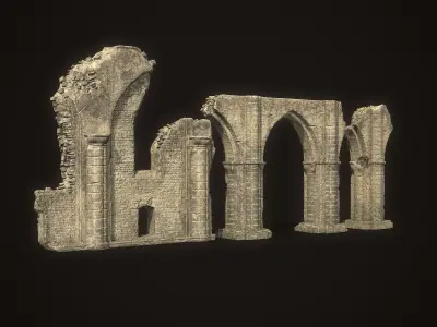 Ancient Cathedral Ruins Low-poly 3D model