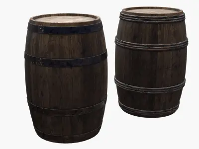 Wooden Barrels Assets 6 Low-poly 3D model