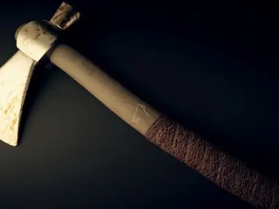 Tomahawk Axe - Wolf Carving Free 3D model