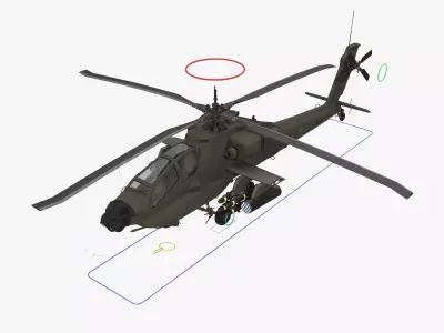 AH64A Apache Helicopter Green Rigged Low-poly 3D model