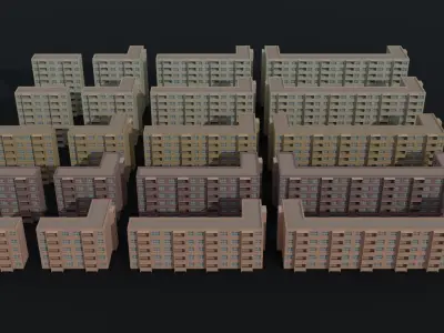 Cartoon city apartments kit Polygonal Style Low-poly 3D model