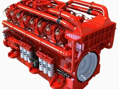 Red Diesel Engine 16 Cylinders 3D model