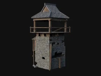 DESTROYED RUINED JAPANESE TOWER WATCHTOWER WALLS COLLECTION AAA Low-poly 3D model