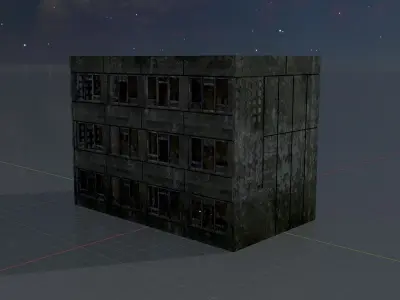 Old military barrack version 1 ruin 3 Low-poly 3D model