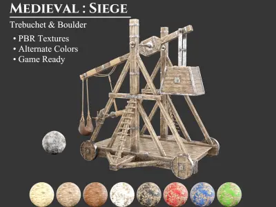 Medieval Siege Engine Trebuchet Low-poly 3D model