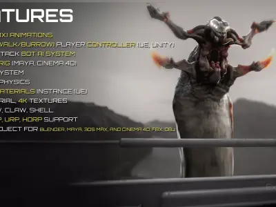 Abyssal Acid Worm - Shell Creature - 79 Low-poly 3D model