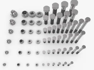 Bolts and nuts collection 3D model