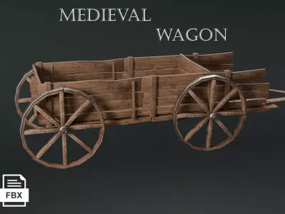 Medieval Wooden Wagon Low-poly 3D model purchase