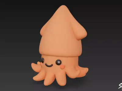 Cartoon Plush Squid Low-poly 3D model