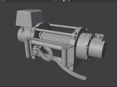 electronic winch for vehicle 3d model with cable and hook 3D model