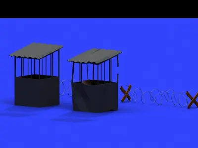 Post Apocalyptic Barbed Wire and Shed 3D model