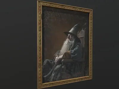 Old Portrait Painting of Wizard Low-poly 3D model