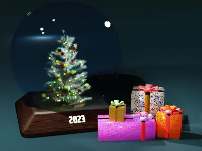 Christmas Glass Ball with Christmas Tree modular Free 3D model